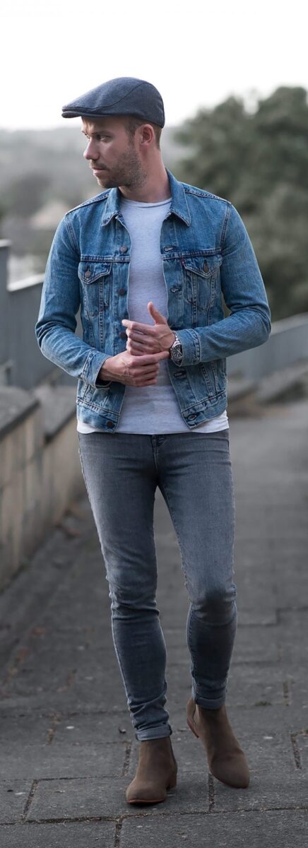 denim shirt grey jeans